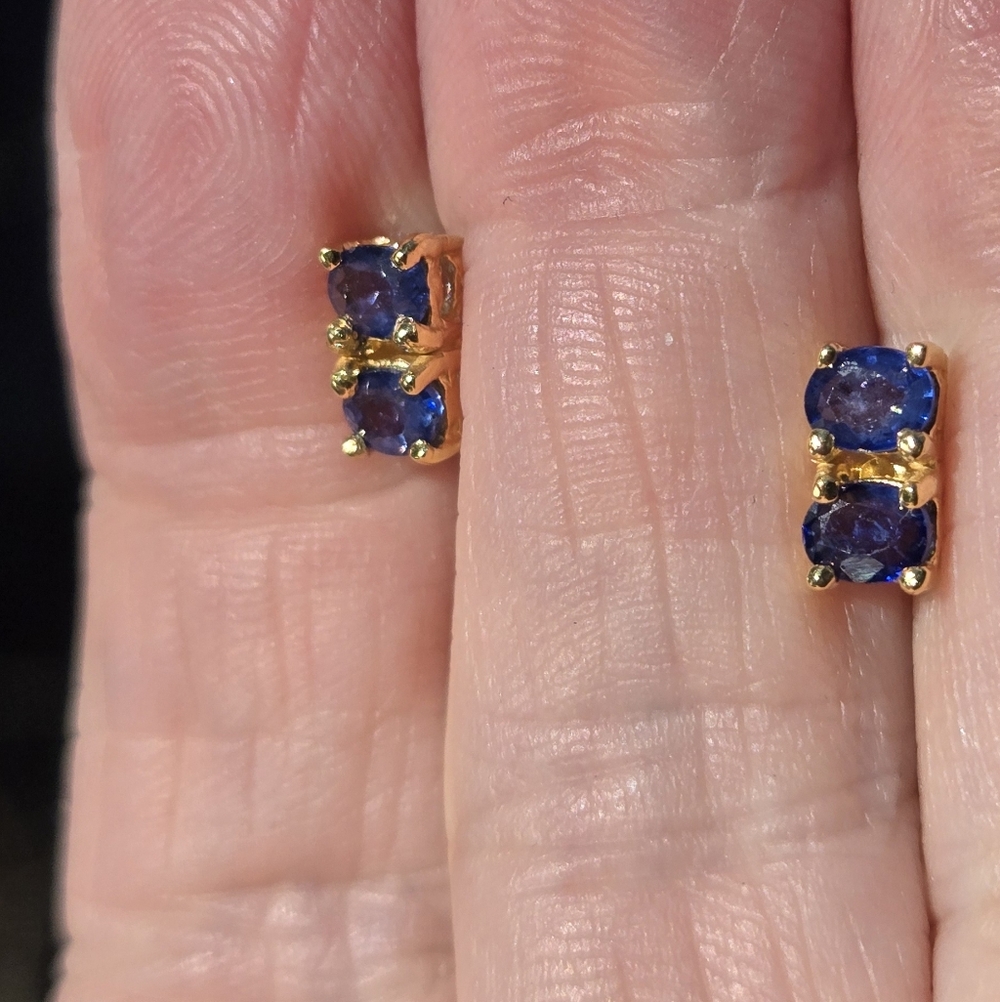 Sapphire Natural Cushion Cut Gemstone Stetling & Gold Earrings 2keach - Picture 5 of 8